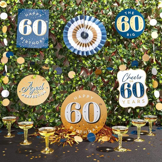 60th Birthday Decorations, Includes Table Centerpieces, Wall Sign, Ceiling Decorations and Confetti String (12 Pieces) Multicolor {3}