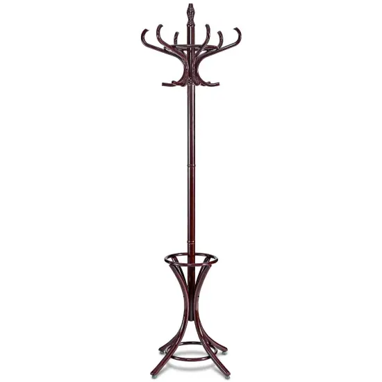 Wooden Freestanding Hat Coat Rack with Umbrella Stand Perfect for Any Room Black {9}