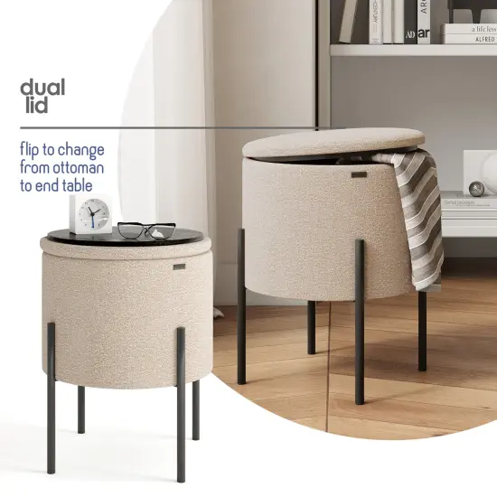 StorageBud Round Ottoman with Storage White {7}