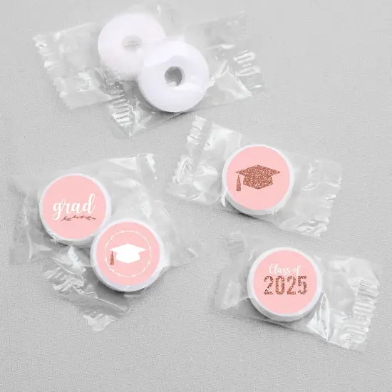 Big Dot of Happiness Rose Gold Grad - 2025 Graduation Party Round Candy Sticker Favors - Labels Fits Chocolate Candy (1 sheet of 108) {4}
