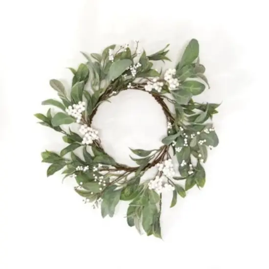 Frosty Gathered Greens & Berries Candle Ring 6.5" {1}