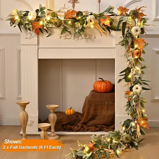 6 FT Fall Garland with Light - Green {4}