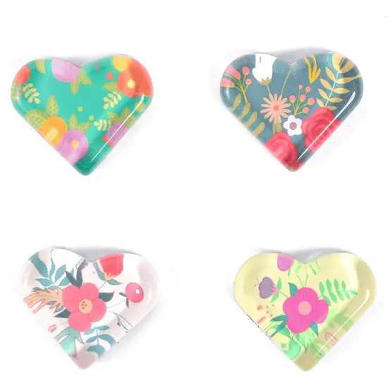 Floral Heart Shaped Glass Fridge Magnets (24 Pack) Multicolor {6}