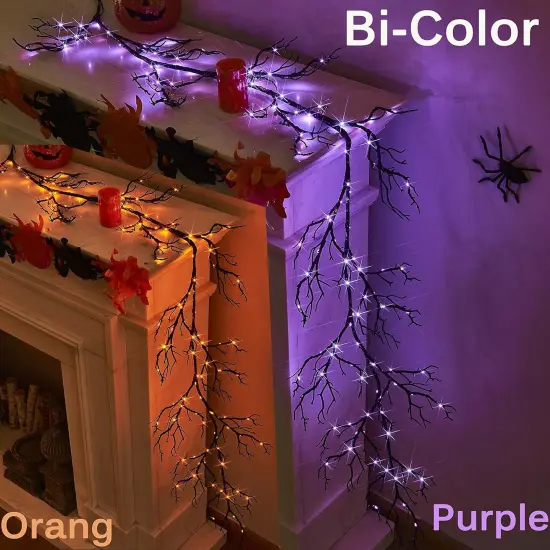 Lighted Halloween Garland Battery Operated with 8 Functions 6FT 120 Bi-Color Fairy Lights {3}
