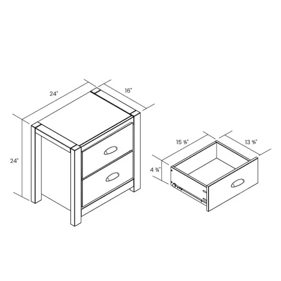 Farmhouse Style Solid Pine Wood 2-Drawer Nightstand Bedside Table Black {5}