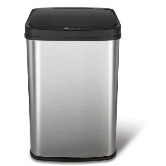 13-Gallon Motion Sensor Trash Can Stainless Steel Kitchen Waste Bin with Odor Seal and Liner Black and Silver {3}