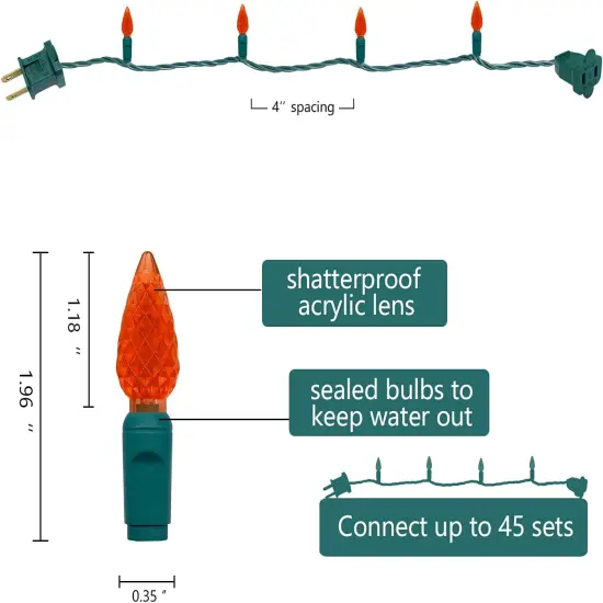 17 Ft Green Wire UL Listed 50 Count C6 Led Christmas Lights {5}