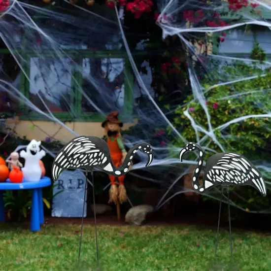 4E's Novelty Skeleton Flamingo Yard Ornaments &ndash; Set of 2 Large 23" Zombie Flamingos with Metal Stakes, Scary Halloween Outdoor Lawn, Garden, Porch, Patio Decorations, Durable Plastic & Weather-Resistant {3}