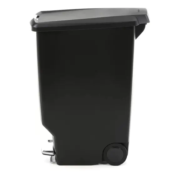Black Plastic Rectangular Trash Can with Step Pedal, Lock and Slow Close Lid {4}
