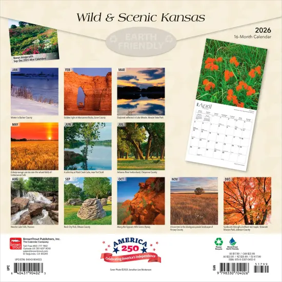 Kansas Wild & Scenic | 2026 12 x 24 Inch (Hanging) Monthly Square Wall Calendar | Plastic-Free {2}