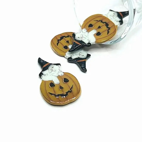 Halloween Cat in Pumpkin Pendant, 40x24mm {1}