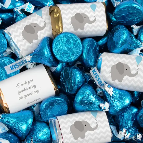 130 pcs Boy Baby Shower Candy Hershey's Chocolate Mix (1.65 lb) - Blue Baby Elephant - By Just Candy {1}