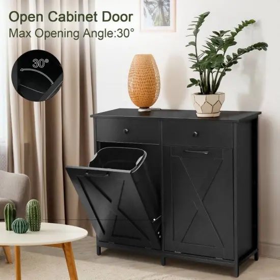 10-Gallon Black Tilt-Out Trash Cabinet with 2 Drawers and Top Shelf for Kitchen or Laundry {2}