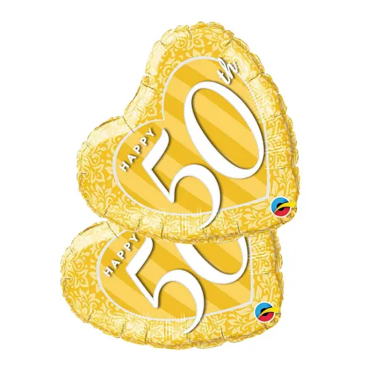 Happy 50th Damask Heart 18 Inch Foil Mylar Balloon {3}