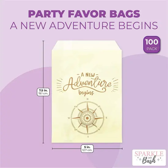 Paper Goodie Bags for Party Favors, A New Adventure Begins (5 x 7.5 In, 100 Pack) Yellow {2}