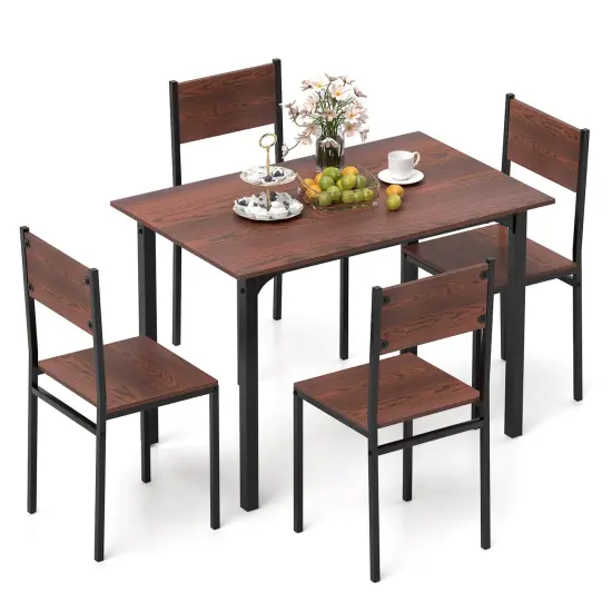 Costway 5 PCS Dining Table Set Industrial Style Kitchen Table & Chairs for 4 Gray/Brown/Dark Brown {9}