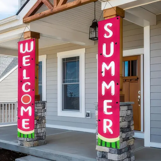 Welcome Summer Door Banner Watermelon Porch Banners Sign Sweet Pink Summer Sunshine Front Door Hanging Decor Banner for Seasonal Home Hawaii Tropical Party Outdoor Decorations {5}