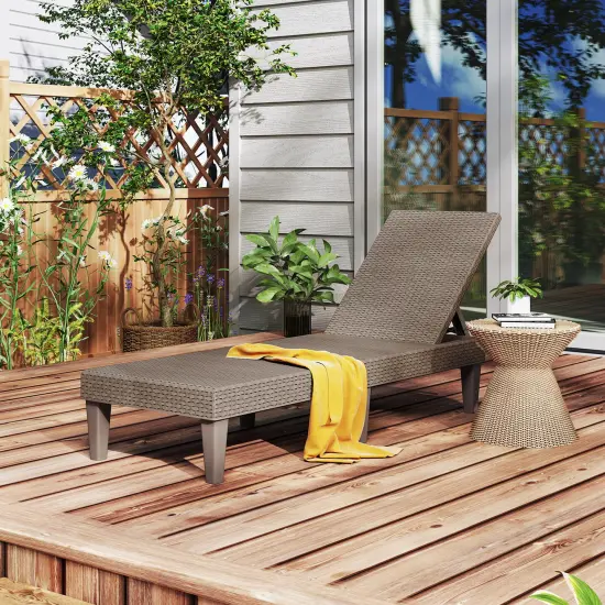 Rattan Chaise Lounge Chair 3-Position Outdoor Recliner Brown {2}