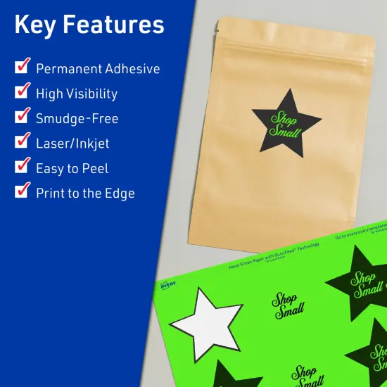 Avery Neon Green Paper Labels, 2-1/4" x 2-3/8" Star {2}