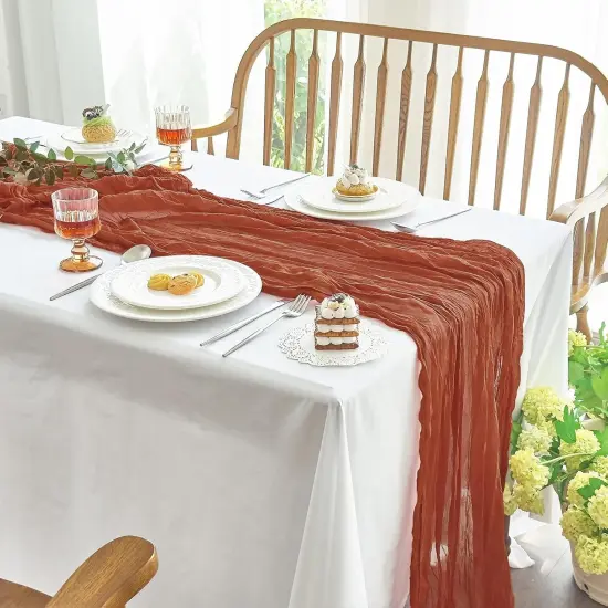 2 Pcs Cheesecloth Table Runner - 10ft Terracotta Boho Gauze {1}