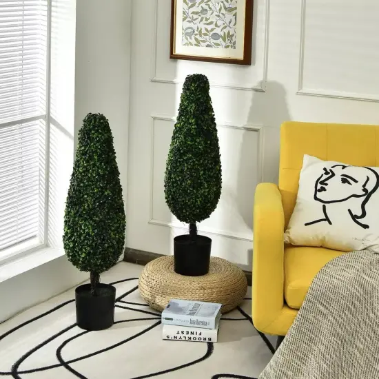 Costway 2 Pack 3' Artificial Tower Topiary Tree UV Resistant Indoor Outdoor {4}
