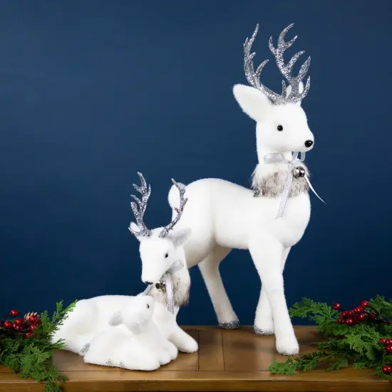 Northlight Laying Reindeer Mom and Calf Christmas Figurine - 11.5" White {4}