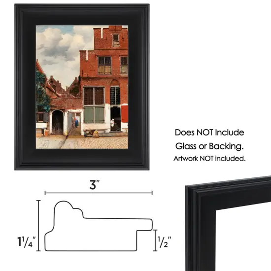 Cardinali Plein Aire Frame, Black 16x20", 3 Pack &ndash; 3" Wide Moulding with Raised Edge 1/2" Rabbet Depth, Classic Canvas Frame for Painting or Artwork, Made in USA {6}