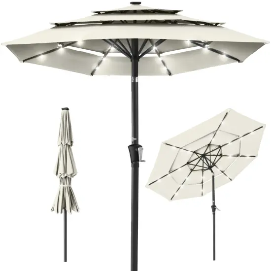 Best Choice Products 10ft 3-Tier Solar Patio Umbrella w/ 24 LED Lights, Tilt Adjustment, Easy Crank Seaglass {7}