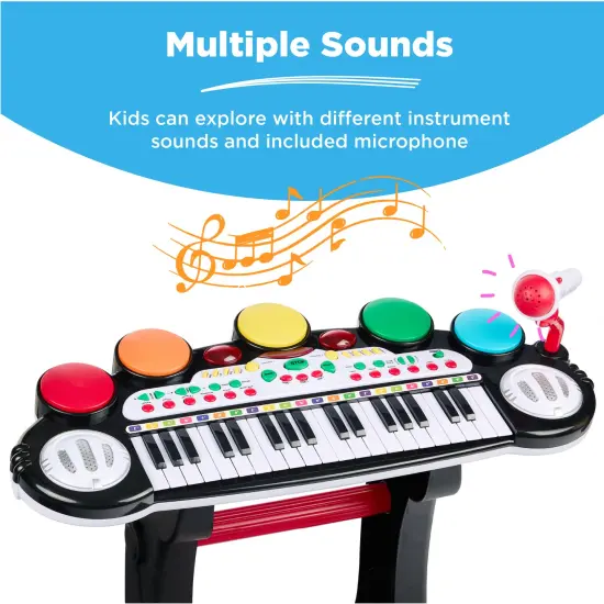 Best Choice Products 37-Key Kids Electronic Piano Keyboard w/ Multiple Sounds, Lights Microphone, Stool Black {5}