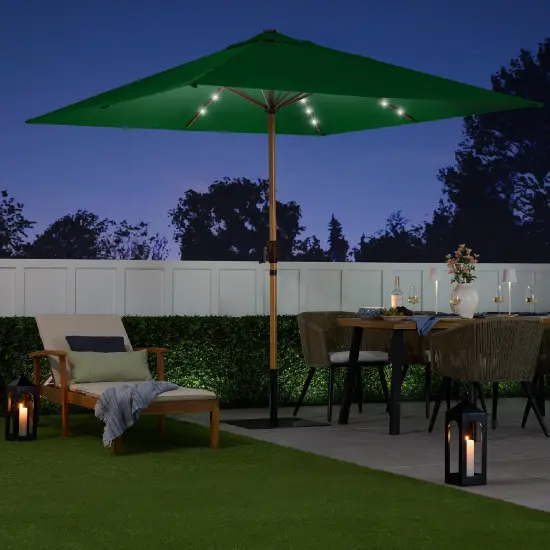 Best Choice Products 9ft Deep Square Solar LED Lighted Patio Umbrella w/ Faux Wood Texture, UV-Resistant Green {6}