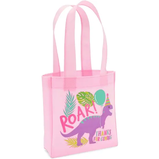 Dinosaur Birthday Party Favor Bags, Small Pink Totes (24 Pack) {7}