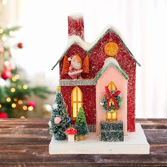 Cody Foster 7.25 In Petite Red House Christmas Putz House , Christmas Decor Putz House Santa {5}