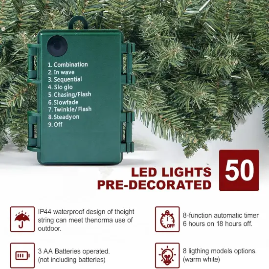 9 FT Pre-lit Christmas Garland Holiday Artificial 50 Led Light {3}