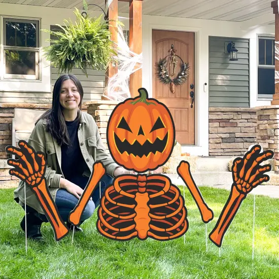 Big Dot of Happiness Pumpkin Skeleton - Large Scary Jack-O'-Lantern Skeleton Yard Sign Outdoor Lawn Decorations Yard Signs - 40 Inches Tall {3}