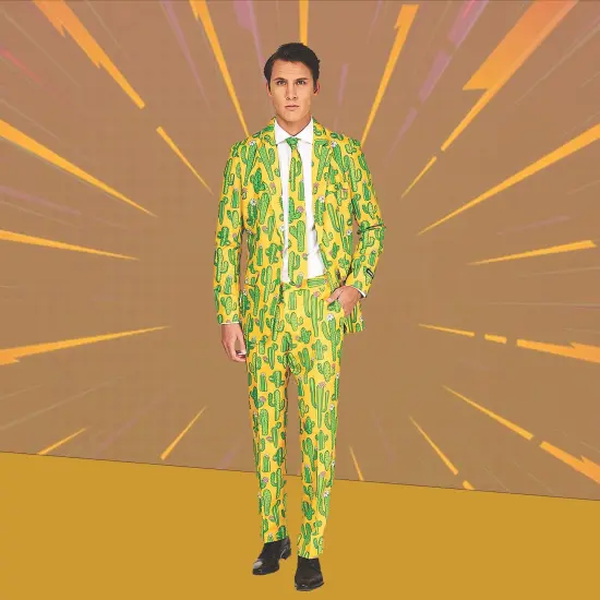 Bright Sunny Yellow Cactus Adult Costume Slim Fit for Cinco de Mayo and Parties {2}