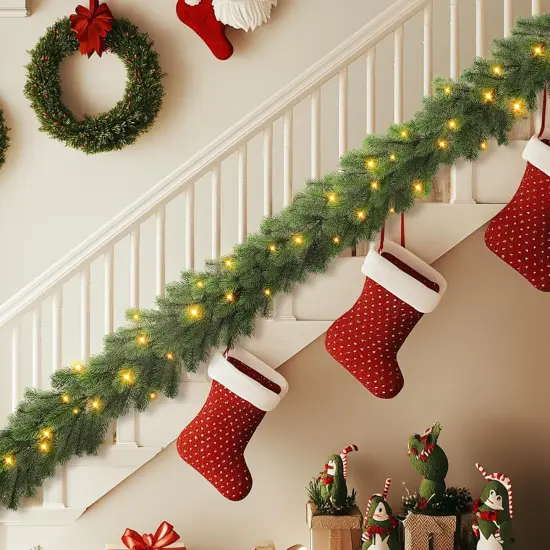 6ft Pre-Lit Christmas Garland, Artificial Lighted Norfolk Pine Garlands {5}