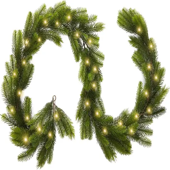 9FT Real Touch Pine Garland Christmas with Light Winter Artificial Faux (Battery Not Included) {1}