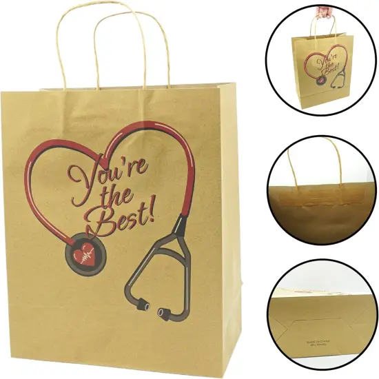 4E's Novelty Nurse Gift Bags &ndash; 12 Pack Large Kraft Graduation Gift Bags for Nurse Appreciation Week {5}