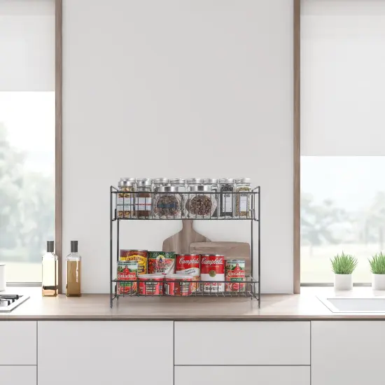 2 Tier Metal Spice Rack Freestanding Spice Storage Shelf, Black {4}