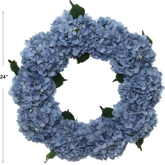 2-Pack: 24" Blue Hydrangea Wreath with Grapevine Ring by Floral Home&reg; {4}