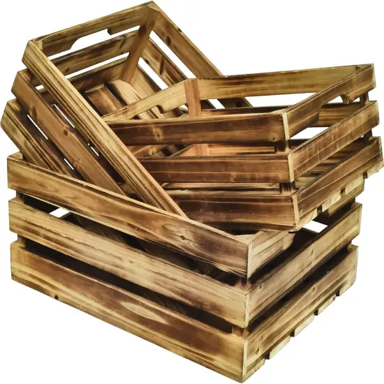Wooden Crates Set of 3 - Large Rustic Wood Nesting Crates for Decoration, Display, Storage Boxes brown wooden crates farmers market deco wooden crates (Brown) {4}