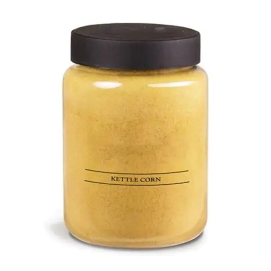26 Ounce Yellow Kettle Popped Corn Glass Jar Candle with Black Lid and Butter and Sweet Caramel Scent {1}