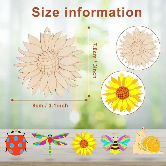 24PCS Spring Crafts for Kids, Wooden Spring Ornaments to Paint, 8 Styles Unfinished Wood {2}