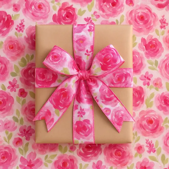 Designer&rsquo;s Shop WR 63-5201 Spring Summer Pink Wild Rose floral wired edge ribbons (2.5" x 10 yards) {5}