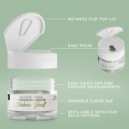 Bakell - Silver Sage Tinker Dust Edible Glitter (5g, 1x Jar) for Food, Desserts, and Beverages! {5}