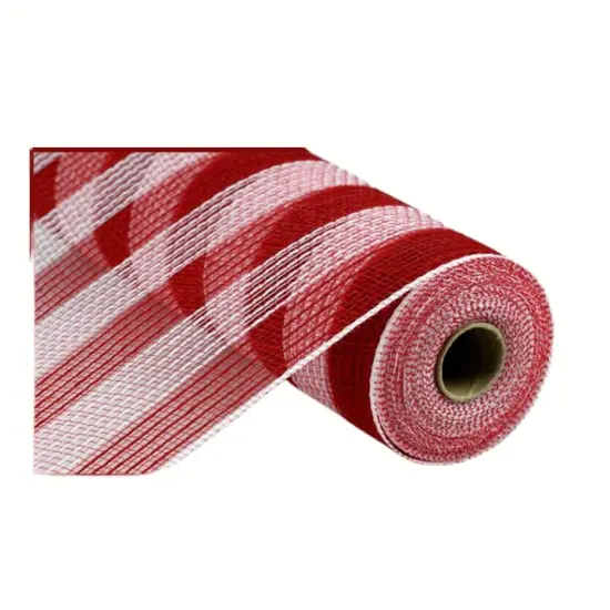 10.5" x 10yd Red/White Stripe Faux Jute Mesh Roll - Ideal for Wreath Making & Craft Projects-RY831949 {1}