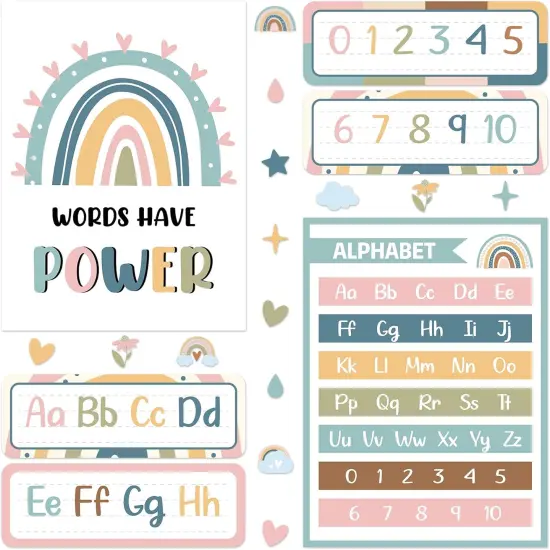 Boho Alphabet and Number Line Posters Rainbow Bulletin Board Decorations {1}