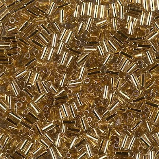 Miyuki 3mm (#1) Bugle Beads, 24kt Gold Lined Pale Gray , BGL1-955, 8.5 grams {1}