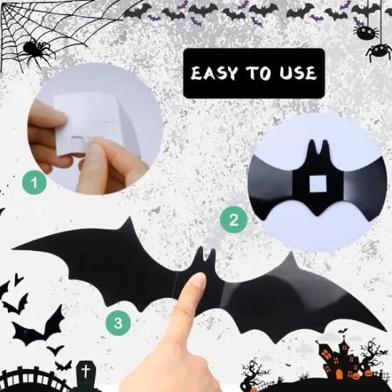 88 Pcs Pink Bats for Wall Halloween 3D Bat {4}