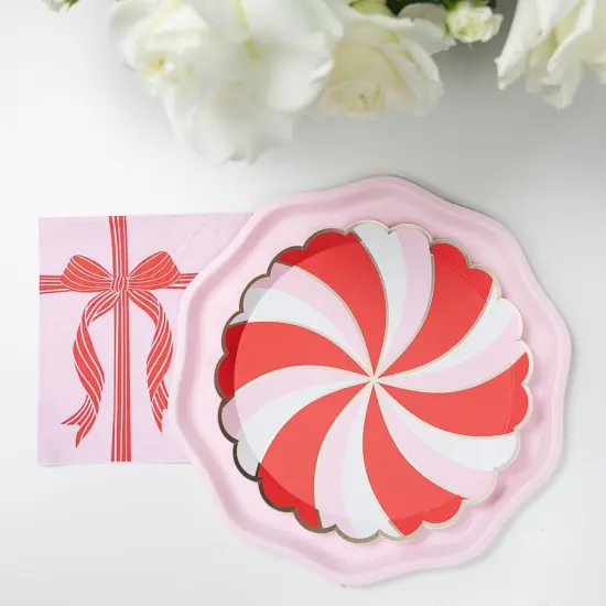 CHRISTMAS PEPPERMINT CANDY SCALLOPED SMALL PLATES {4}